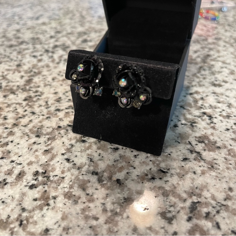 Betsey Johnson Black Flower Stud Earrings